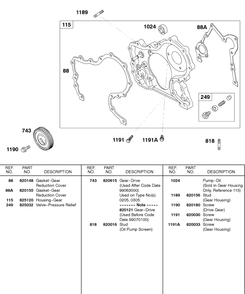 Gear Housing, Drive Gear Diagram and Parts List for 587447-0105-XX  Briggs and Stratton Engine